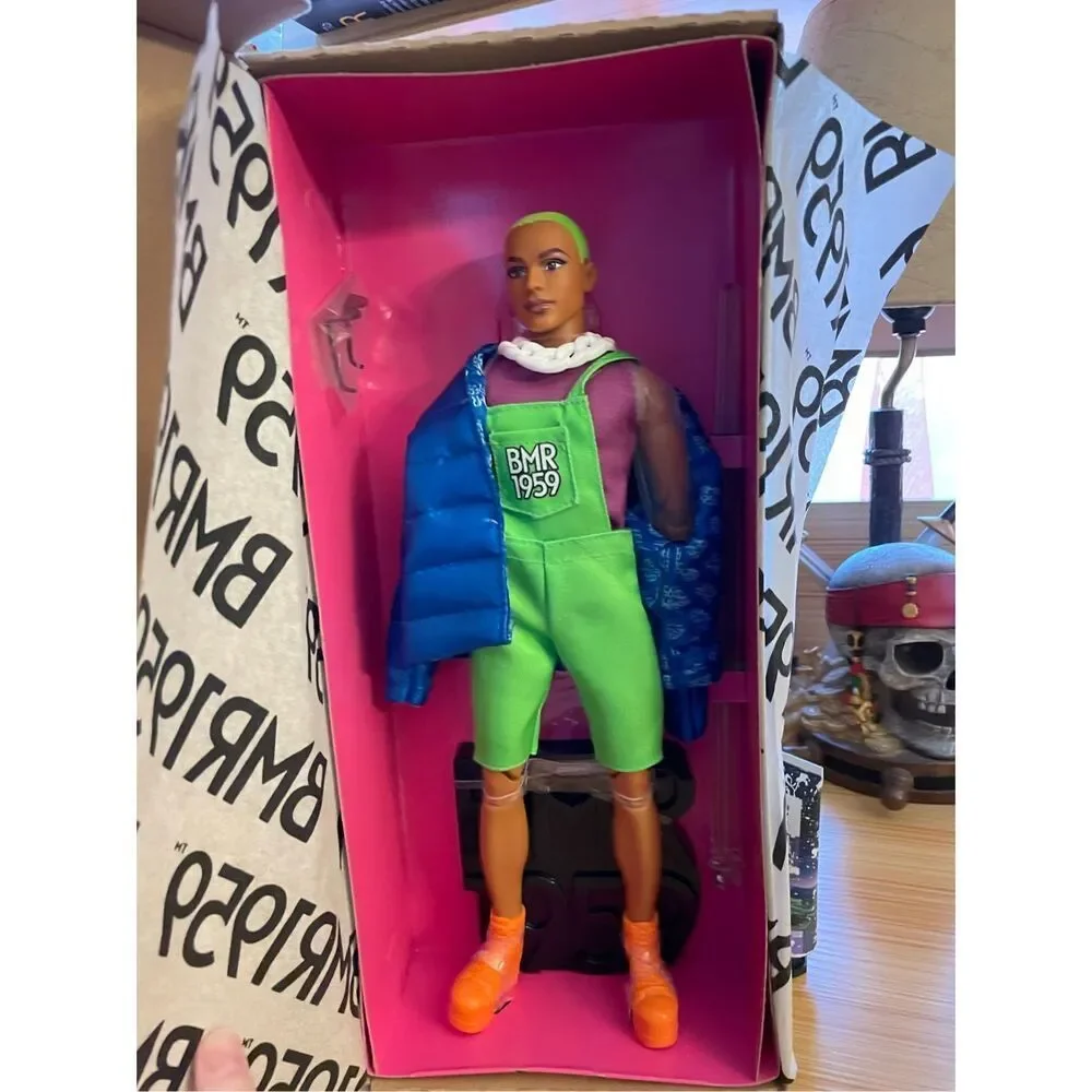 BMR1959 Ken Barbie New! GHT96  Puffer Jacket, Overalls, Green Hair, Boots, NIB